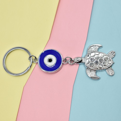 Tortoise Key Chain With Evil Eye | Premium Stainless Steel Evil Eye Keychain For Gifting With Key Ring Anti-Rust