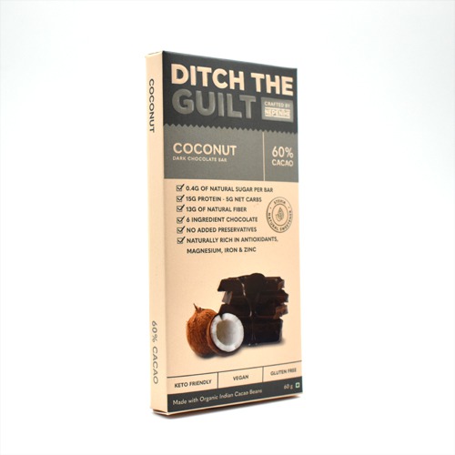 Toasted Coconut Vegan Dark Chocolate - Zero Sugar Added-Stevia Sweetened- High Protein