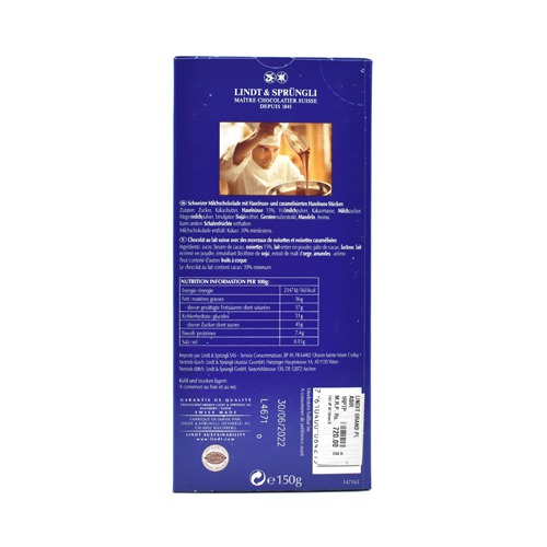 Lindt Grand Plaisir Double De Noisettes Milk Hazelnut Chocolate Bar 150g