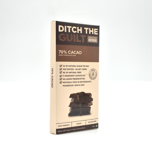 70% Cacao Vegan Dark Chocolate - Zero Sugar Added - Stevia Sweetened - High Protein