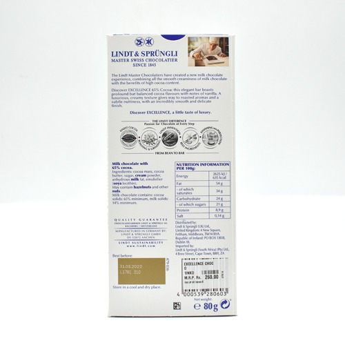 Lindt Excellence Milk 65% Bar 80g