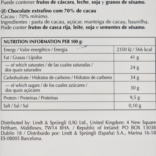 Lindt Excellence Intense Dark 70% Bar 100g