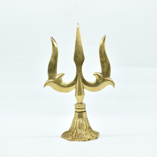 Shiva Brass Trishul with Round Base Shiv Trishul Brass trishul, Yellow Colour