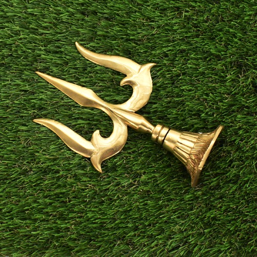 Shiva Brass Trishul with Round Base Shiv Trishul Brass trishul, Yellow Colour