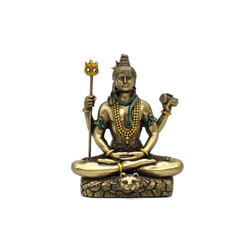 Lord Shiva Idol Wearing Rudraksha Mala Sitting On Tiger With Trishul And Damru