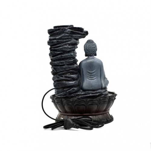 Water Fountain Sitting Buddha Statue For Home Table Top Ornament With Multi-Coloured LED Lights For Home Decor