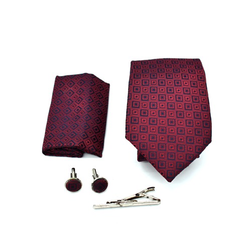 Structure Solid Dark Maroon Polyester Tie set | Tie Set | Gift For Men | Tie And Cufflink Set