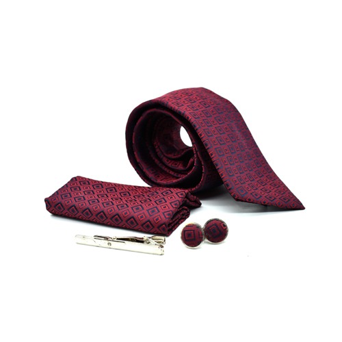 Structure Solid Dark Maroon Polyester Tie set | Tie Set | Gift For Men | Tie And Cufflink Set