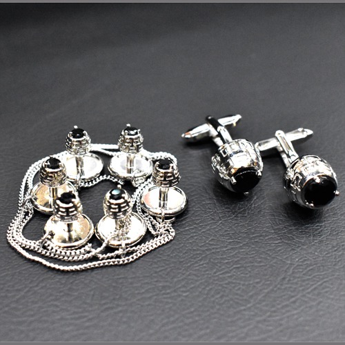 Blue And Silver Colour Cuff-Link Pair For Men | Men's Fashion Luxurious Tuxedo Shirts Cufflinks Include Cuff Studs Set Unique Men's Charm