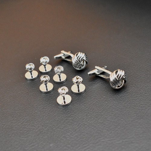 Silver Plated Knot Design Cufflinks Pair For Men | Men's Fashion Luxurious Tuxedo Shirts Cufflinks Include Cuff Studs Set Unique Men's Charm