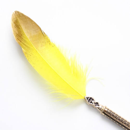 Artificial Feather Ball Pen Golden Design Body Blue Ink(yellow, golden)  | Premium Metal Ball Pen | Blue Best for Smooth Writing with Easy Twist Mechanism