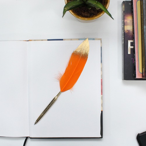 Gold Powder Pen Cute Artificial Feather Ballpoint Pen( Orange, Gold) | Premium Ball Pens | Smooth Writing | Gifting Pens | Pen For Office Use