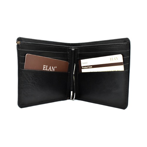 Elan Classic Black Leather Money Clip Wallet | Leather Wallet for Men| Card Slots | Coin Pocket | Currency Slots | ID Slot