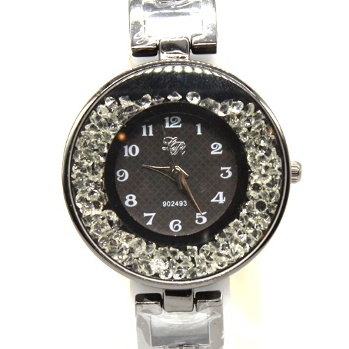 Designer Diamond Black Shine Watch For Women's