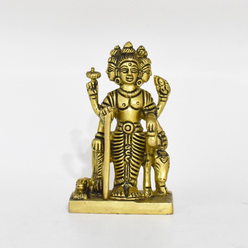 Antique Dattatreya Bhagwan Idol/ Guru Dattatreya Brass Idol for Home Temple | Yellow Colour