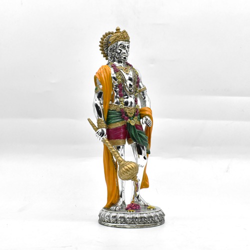 Silver Coated Hanuman Ji Standing Idol Bajrangbali Sankat Mochan Bhagwan Idol for Temple car Dashboard Home Decor Statue Gift