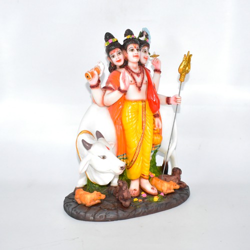 Antique Dattatreya Bhagwan Idol/ Guru Dattatreya Fiber Idol for Home Temple| Multicolour (11.5