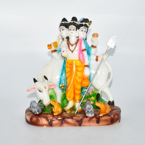 Shri Guru Dattatreaya Puja Idol/ Bhagwan Dattatreaya Decorative Antique Marble Finish Idol for Home Temple (6 cm)