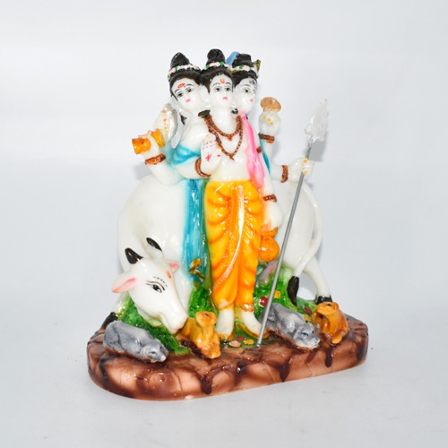 Shri Guru Dattatreaya Puja Idol/ Bhagwan Dattatreaya Decorative Antique Marble Finish Idol for Home Temple (6 cm)