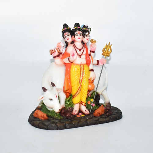 Fiber Lord Dattatreya Bhagwan Brass Idol Statue Murti for Home Pooja Office Decor Trimurti Bhagwan Sculpture