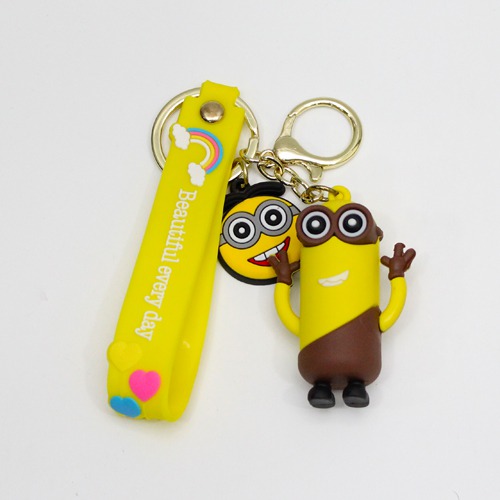 Yellow and Brown Minion With Lanyard Keychain | Premium Action Character 3D Rubber Silicone Keychain For Car & Bike Gifting With Key Ring Anti-Rust