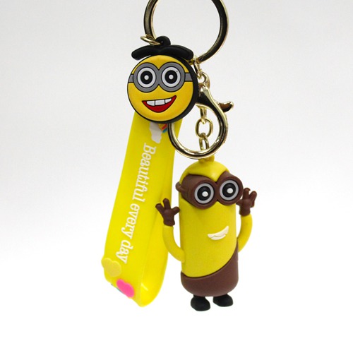 Yellow and Brown Minion With Lanyard Keychain | Premium Action Character 3D Rubber Silicone Keychain For Car & Bike Gifting With Key Ring Anti-Rust