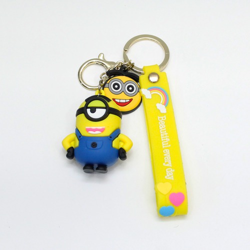 Yellow and Blue Minion With Lanyard Keychain | Minion Friends and Family Cartoon Character Rubber Keychain for Car Bike School Begs office PVC Rubber Keychain and Key ring