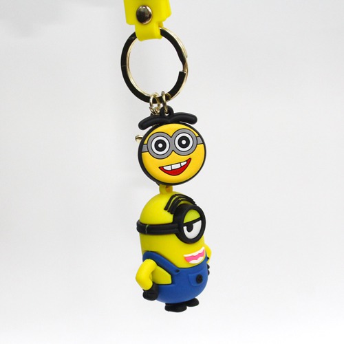 Yellow and Blue Minion With Lanyard Keychain | Minion Friends and Family Cartoon Character Rubber Keychain for Car Bike School Begs office PVC Rubber Keychain and Key ring