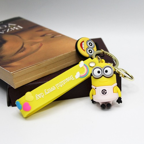 Pink Minion With Lanyard Keychain | Premium Action Character 3D Rubber Silicone Keychain For Car & Bike Gifting With Key Ring Anti-Rust