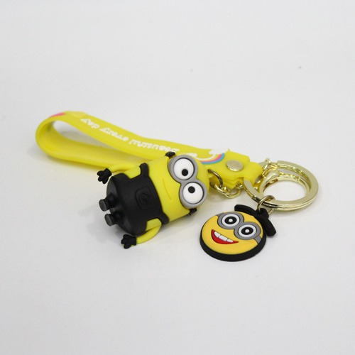 Black and Yellow Minion with Lanyard Keychain | Premium Action Character 3D Rubber Silicone Keychain For Car & Bike Gifting With Key Ring Anti-Rust