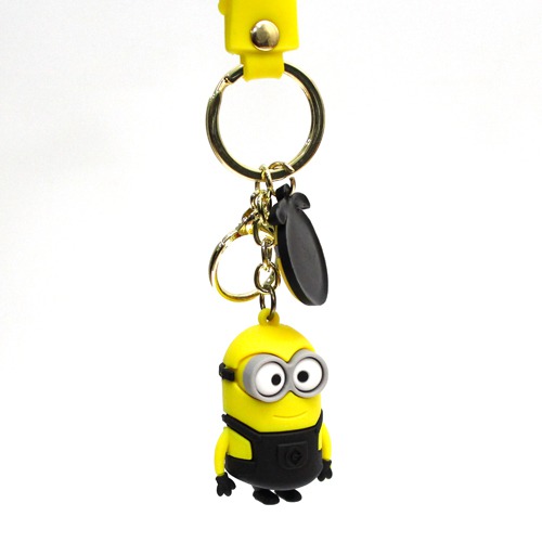 Black and Yellow Minion with Lanyard Keychain | Premium Action Character 3D Rubber Silicone Keychain For Car & Bike Gifting With Key Ring Anti-Rust