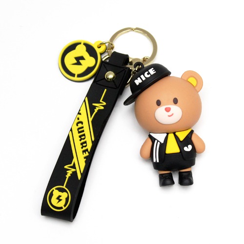 Brown Teddy Bear with Yellow Tie keychain With Lanyard |  3D Rubber Silicone Keychain for Car & Bike Gifting with Key Ring Anti-Rust