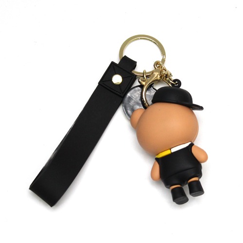 Brown Teddy Bear with Yellow Tie keychain With Lanyard |  3D Rubber Silicone Keychain for Car & Bike Gifting with Key Ring Anti-Rust