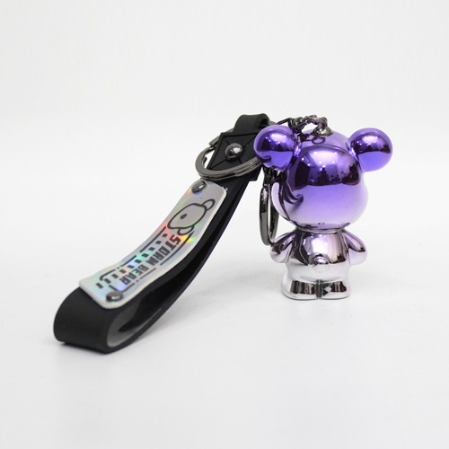 Purple Storm Bear Keychain with Lanyard | 3D Plastic Silicone Keychain for Car & Bike Gifting with Key Ring Anti-Rust