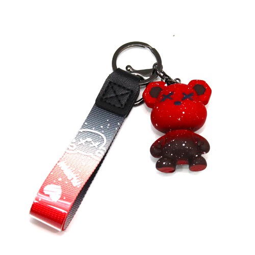 Black and Red Teddy Bear Keychain with Lanyard | Multicolour Hard Plastic Design Keychain for Car Bike Home Keys for Men and Women