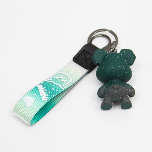 Black and Green Teddy bear Keychain with Lanyard | Multicolour Hard Plastic Design Keychain for Car Bike Home Keys for Men and Women