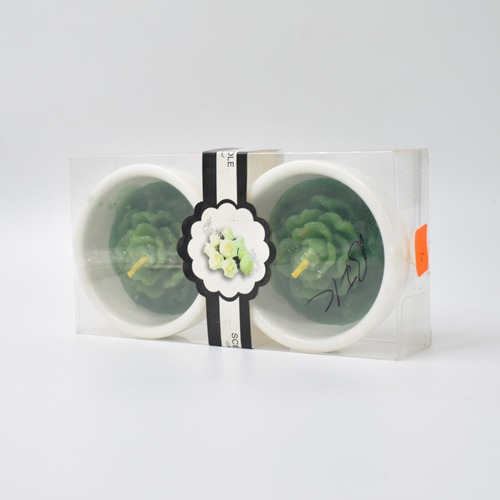 Green Colour Flower Design Scented Candle With Candle Bowl