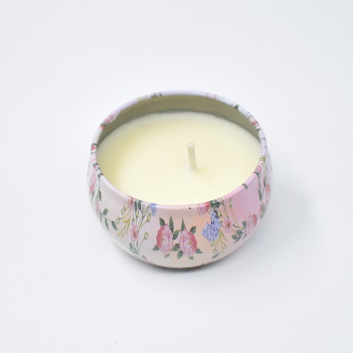 Pink and Blue Colour Flower Designed Scented Candle Metallic Box With Wax