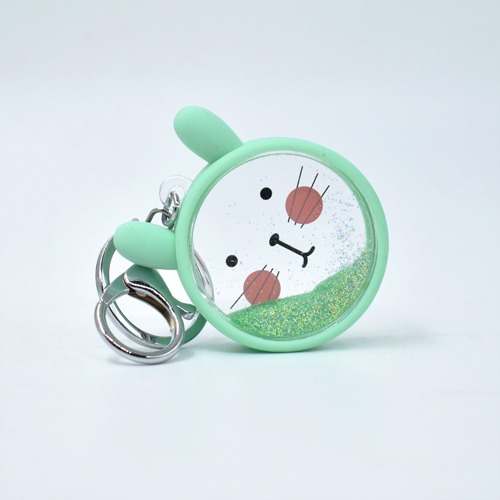 Green Cat With Glitter Water Keychain | Multicolour Hard Plastic Design With Glitter Keychain Key Ring Anti-Rust for Car Bike Home Keys for Women