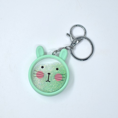 Green Cat With Glitter Water Keychain | Multicolour Hard Plastic Design With Glitter Keychain Key Ring Anti-Rust for Car Bike Home Keys for Women