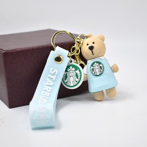 Starbucks Blue Bear Keychain | 3D Multicolour Hard Plastic Design Keychain Key Ring Anti-Rust for Car Bike Home Keys for Men and Women