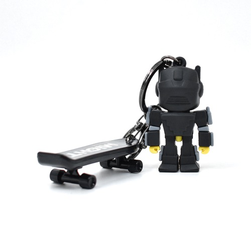 Black Robot With Skateboard Keychain | 3D Rubber Silicone Keychain for Car & Bike Gifting with Key Ring Anti-Rust | Home Keys for Men and Women