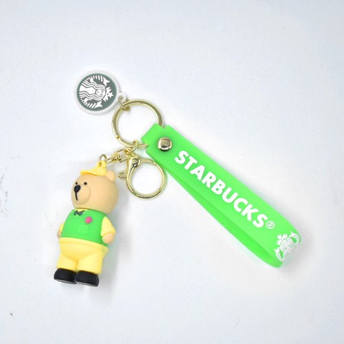 Starbucks Green Bear Keychain | 3D Multicolour Hard Plastic Design Keychain Key Ring Anti-Rust for Car Bike Home Keys for Men and Women