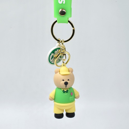 Starbucks Green Bear Keychain | 3D Multicolour Hard Plastic Design Keychain Key Ring Anti-Rust for Car Bike Home Keys for Men and Women