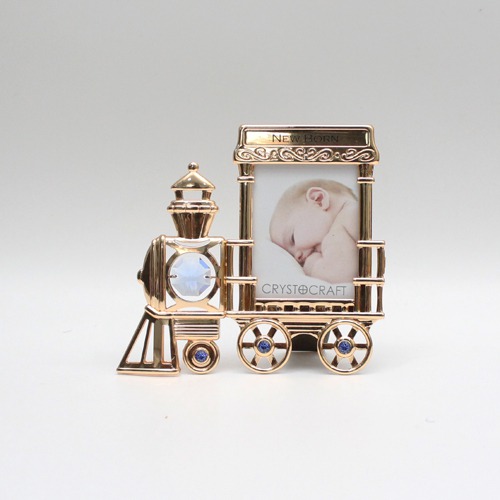 Golden Baby Photo Frame Train Metal Crystal Art