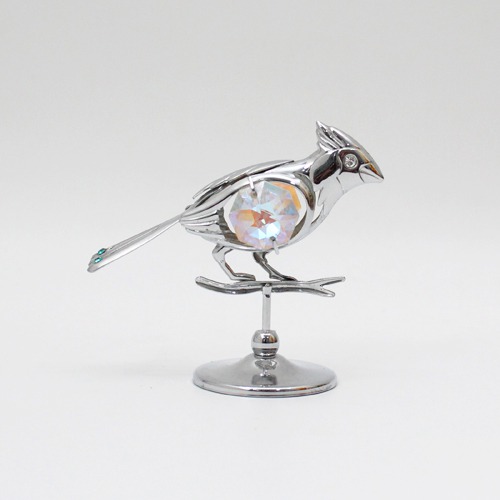 Sparrow Figurine Silver Plated Metal Crystal Art