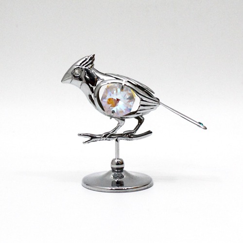 Sparrow Figurine Silver Plated Metal Crystal Art