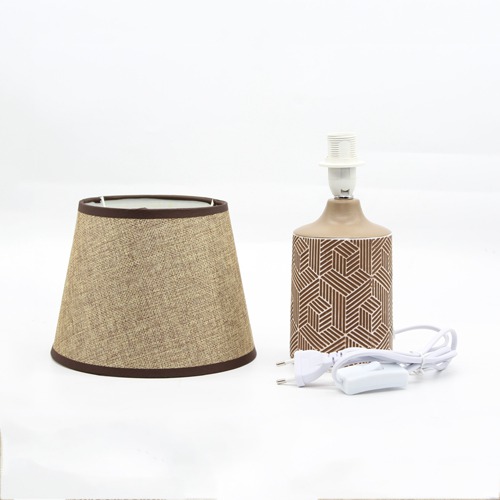 Brown Fabric Shade Table Lamp With Ceramic Base Table Lamp For Desktop , Home decor