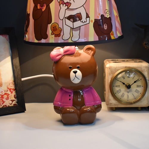 The Cute Teddy Bear Shape Table Lamp With Multicolor Fabric Shade For Home Decor, Desktop