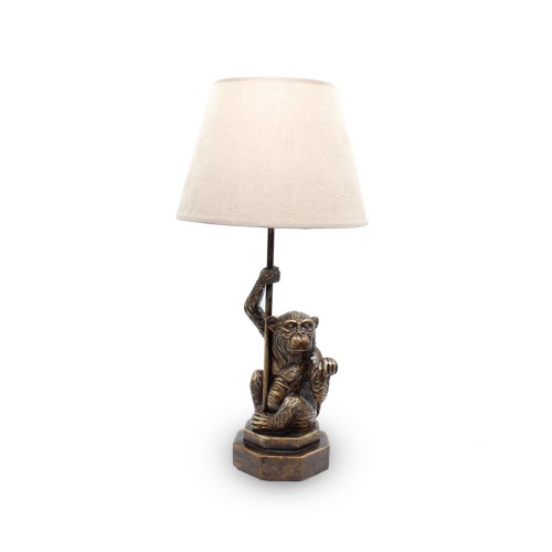 The Light  Brown  Fabric Shade With Metallic Finish Monkey Base Table Lamp, For Home, Office Decoration